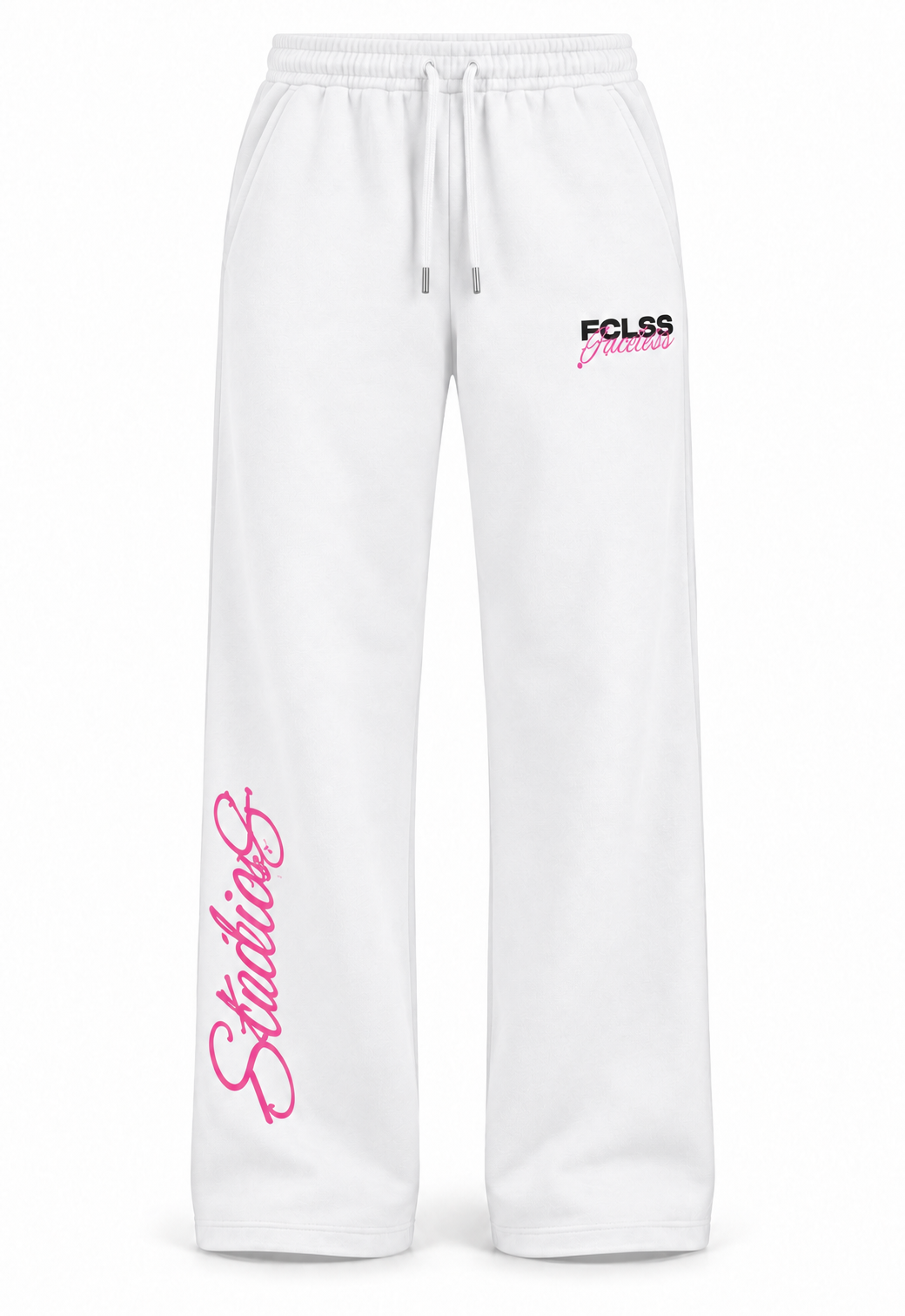Faceless Studios Unisex Straight Leg Joggingbroek – Wit/Roze