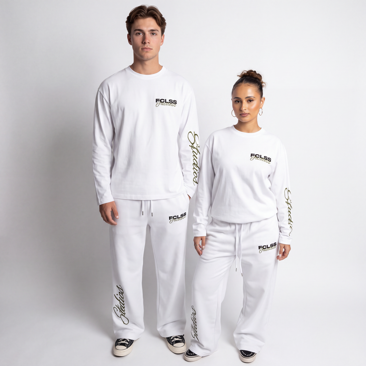 Faceless Studios Unisex Straight Leg Joggingbroek – Wit/Groen