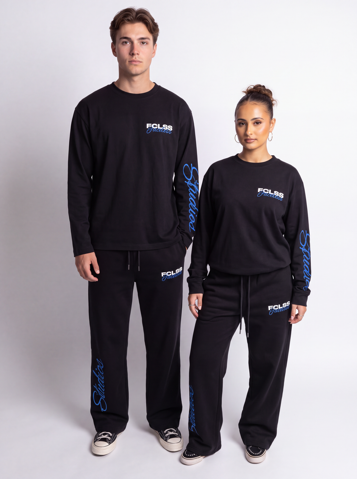 Faceless Studios Unisex Straight Leg Joggingbroek – Zwart/Blauw